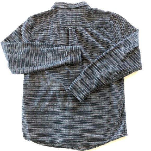Marine Layer Simple Stripe Selvage Shirt in Mood Indigo/White Stripe.100% Cotton - Picture 10 of 10